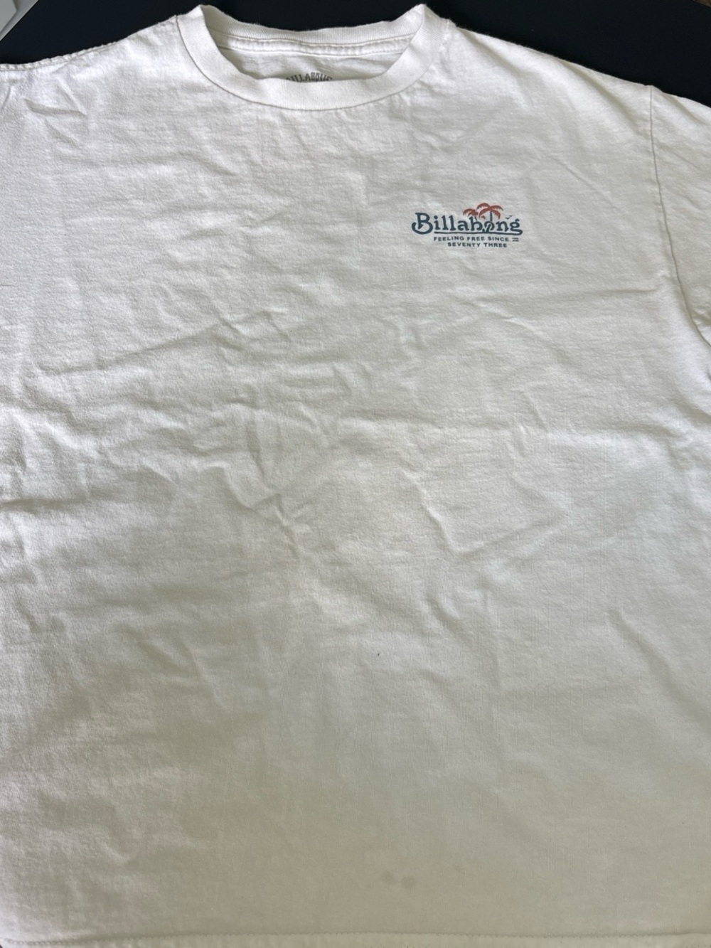 Billabong White Tee with Small Blue & Pink Logo